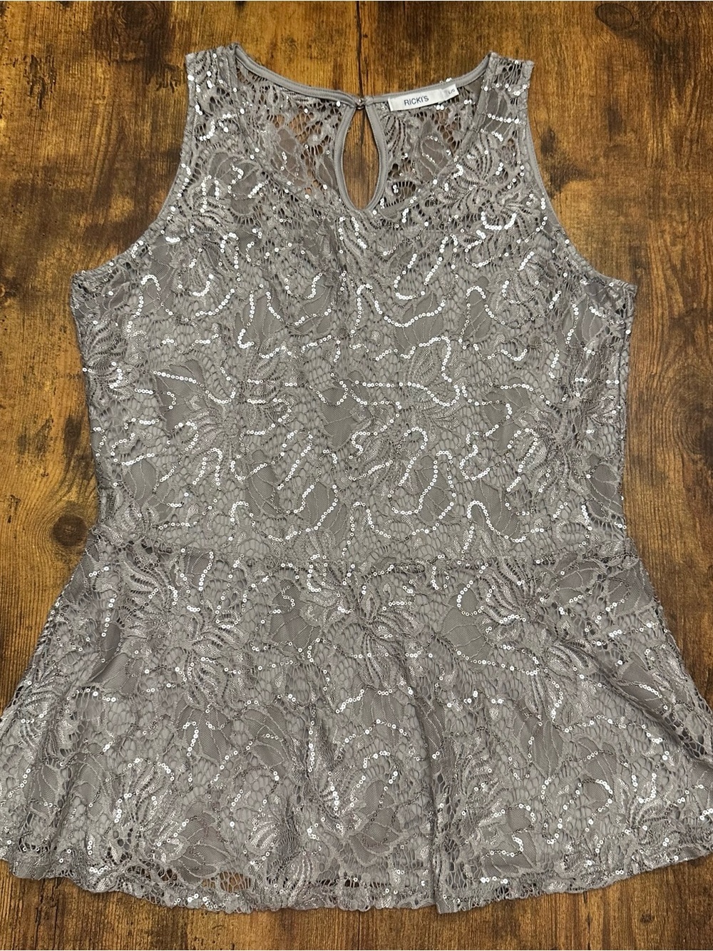 Ricki's Gray Lace Sequin Peplum sleeveless top
